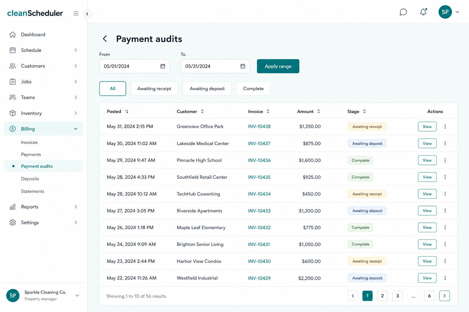 Clean Scheduler payment audits report for check and cash tracking
